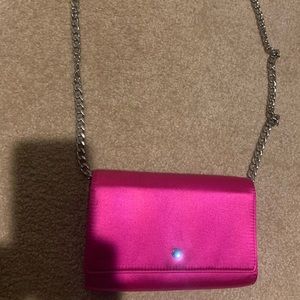 Beautiful jcrew pink clutch NWT with removable silver chain